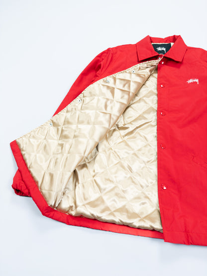 Stüssy SS Link Quilted Coach Jacket - Red / White / Gold - Size: Small