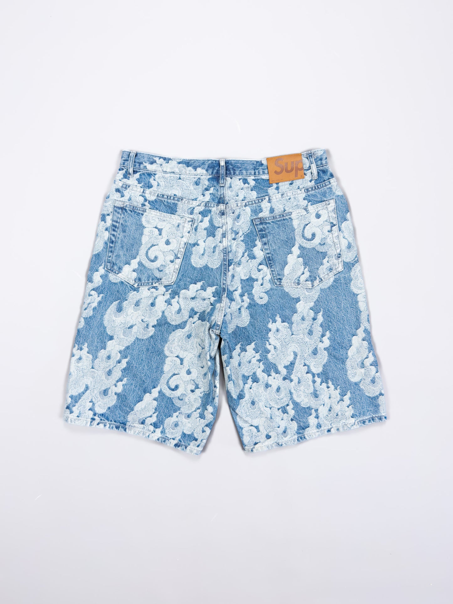 Supreme Jacquard Flames Baggy Denim Shorts - Blue - Size: 34"