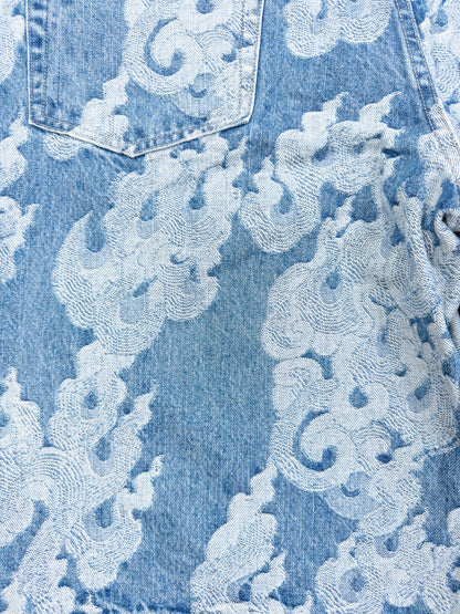 Supreme Jacquard Flames Baggy Denim Shorts - Blue - Size: 34"