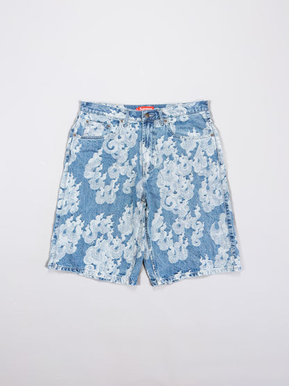 Supreme Jacquard Flames Baggy Denim Shorts - Blue - Size: 34"