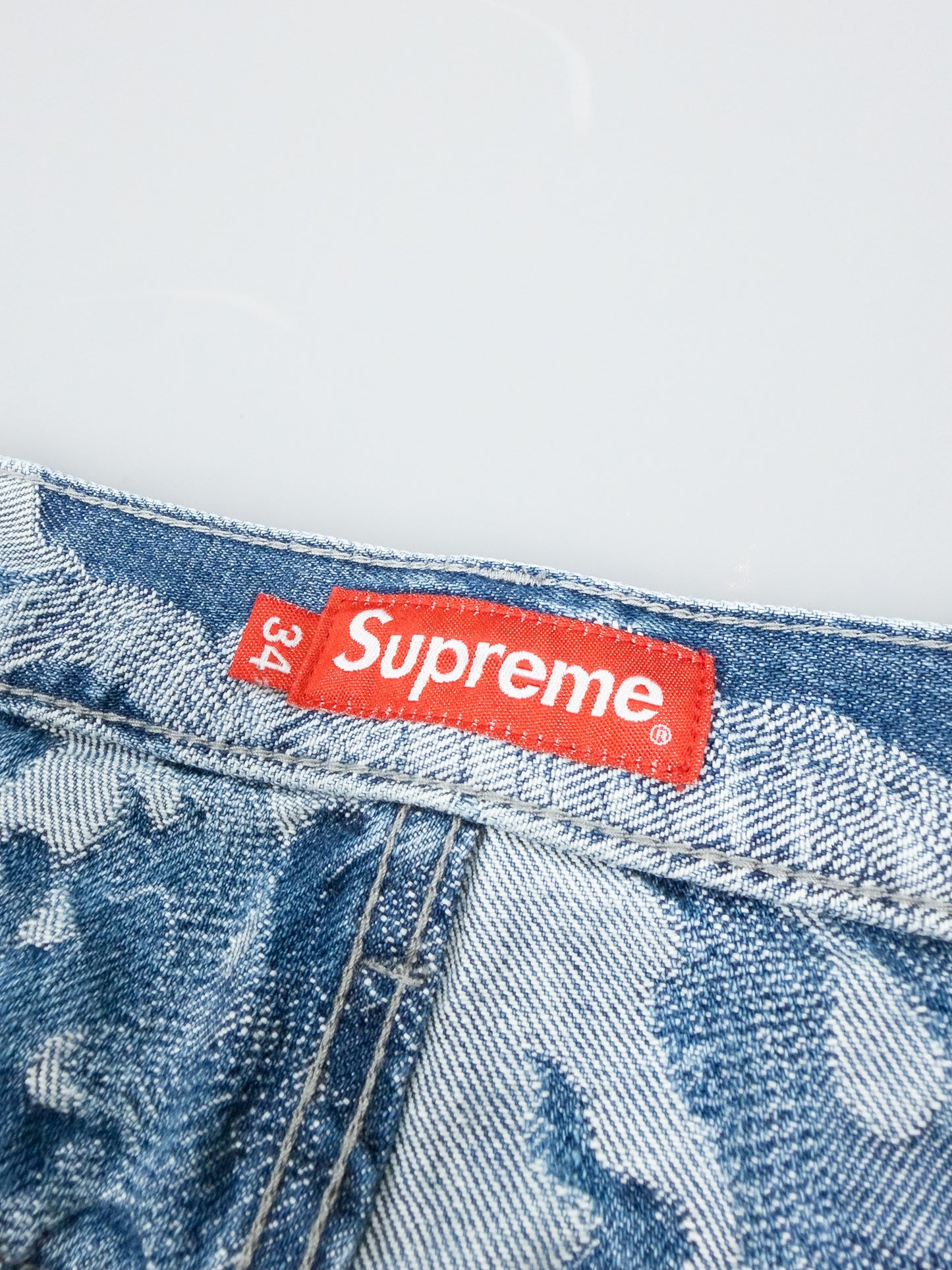 Supreme Jacquard Flames Baggy Denim Shorts - Blue - Size: 34"