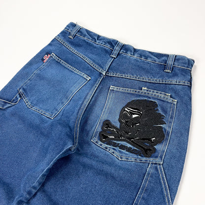 Wu Wear Wu Tang 'Ghost Rider' Flaming Skull Denim Carpenter Jeans - Size: 32"