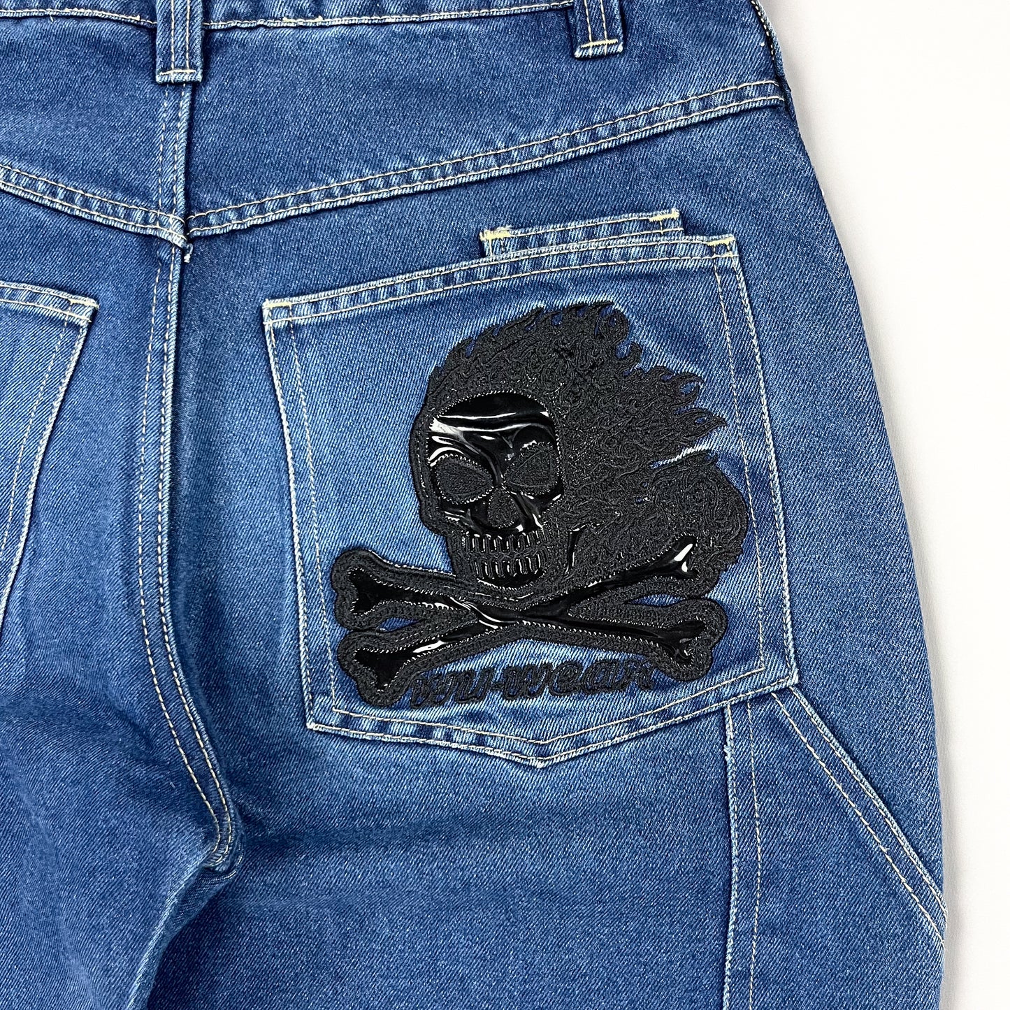 Wu Wear Wu Tang 'Ghost Rider' Flaming Skull Denim Carpenter Jeans - Size: 32"