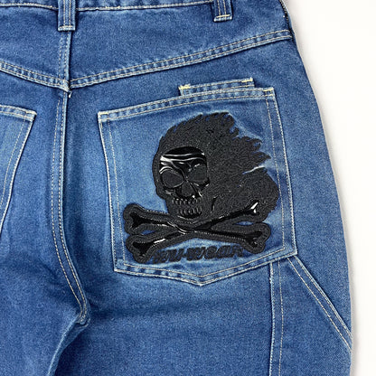 Wu Wear Wu Tang 'Ghost Rider' Flaming Skull Denim Carpenter Jeans - Size: 32"