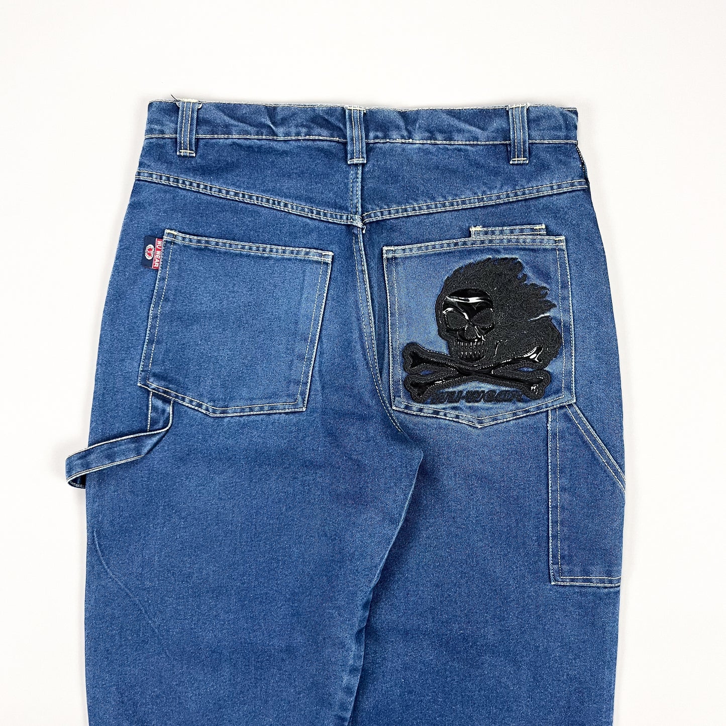 Wu Wear Wu Tang 'Ghost Rider' Flaming Skull Denim Carpenter Jeans - Size: 32"