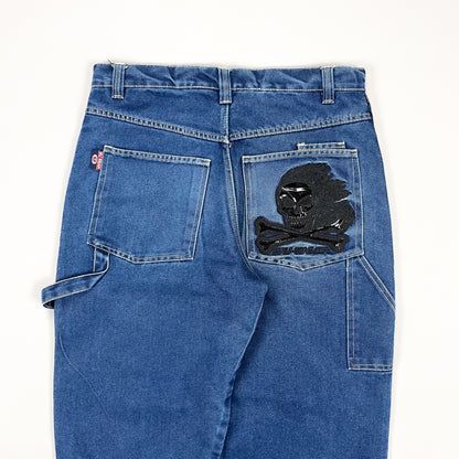 Wu Wear Wu Tang 'Ghost Rider' Flaming Skull Denim Carpenter Jeans - Size: 32"