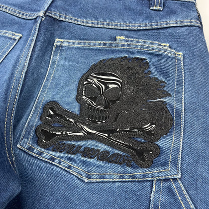 Wu Wear Wu Tang 'Ghost Rider' Flaming Skull Denim Carpenter Jeans - Size: 32"