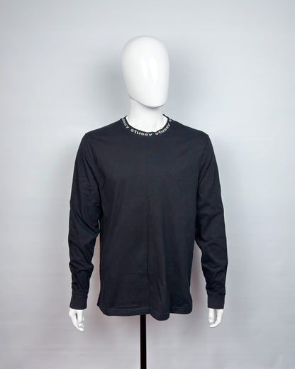 Stüssy Owen Long Sleeve Jacquard Neck Logo - Black - Size: Large