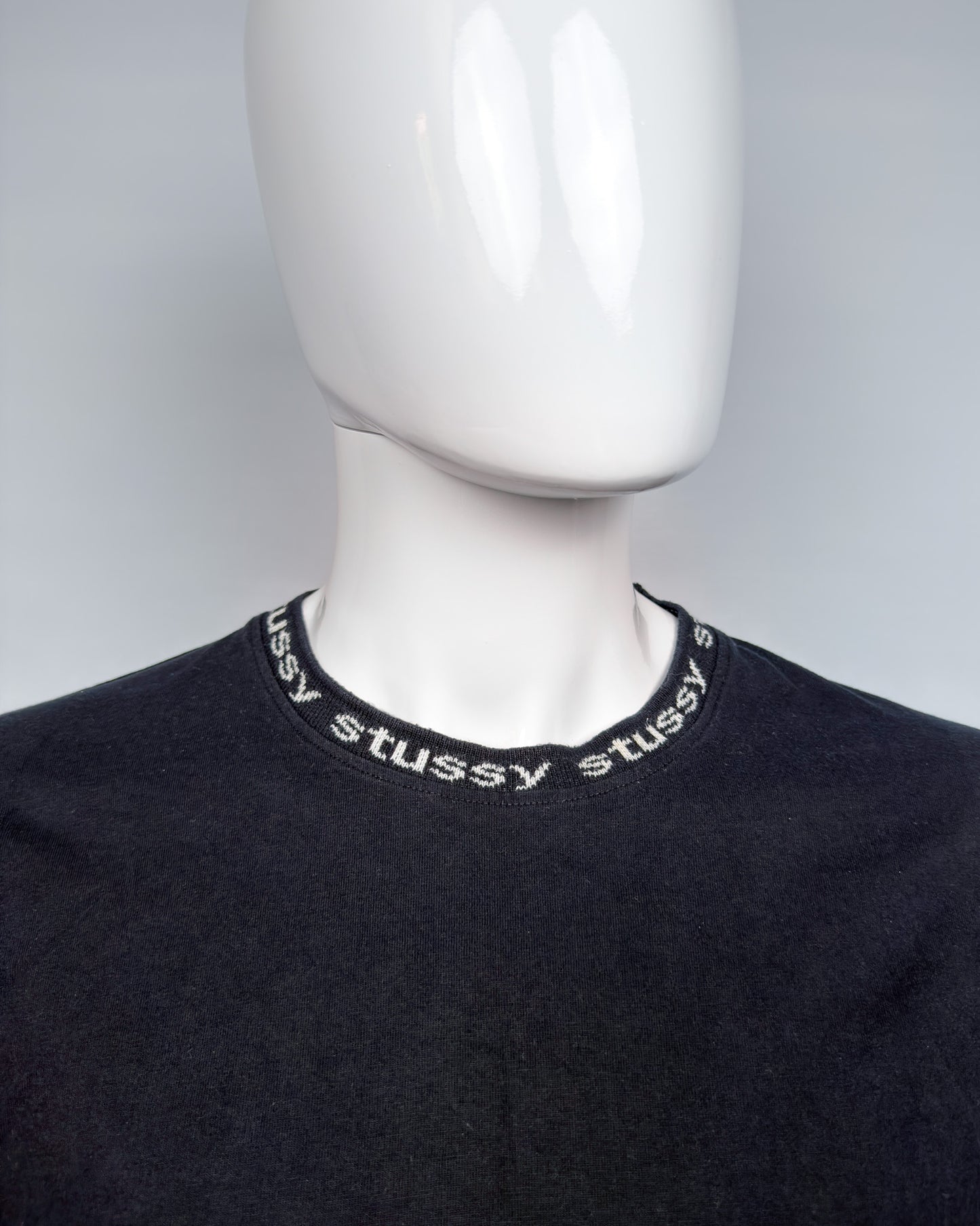 Stüssy Owen Long Sleeve Jacquard Neck Logo - Black - Size: Large