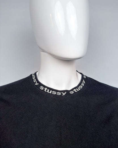 Stüssy Owen Long Sleeve Jacquard Neck Logo - Black - Size: Large