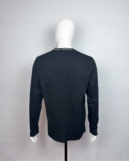 Stüssy Owen Long Sleeve Jacquard Neck Logo - Black - Size: Large