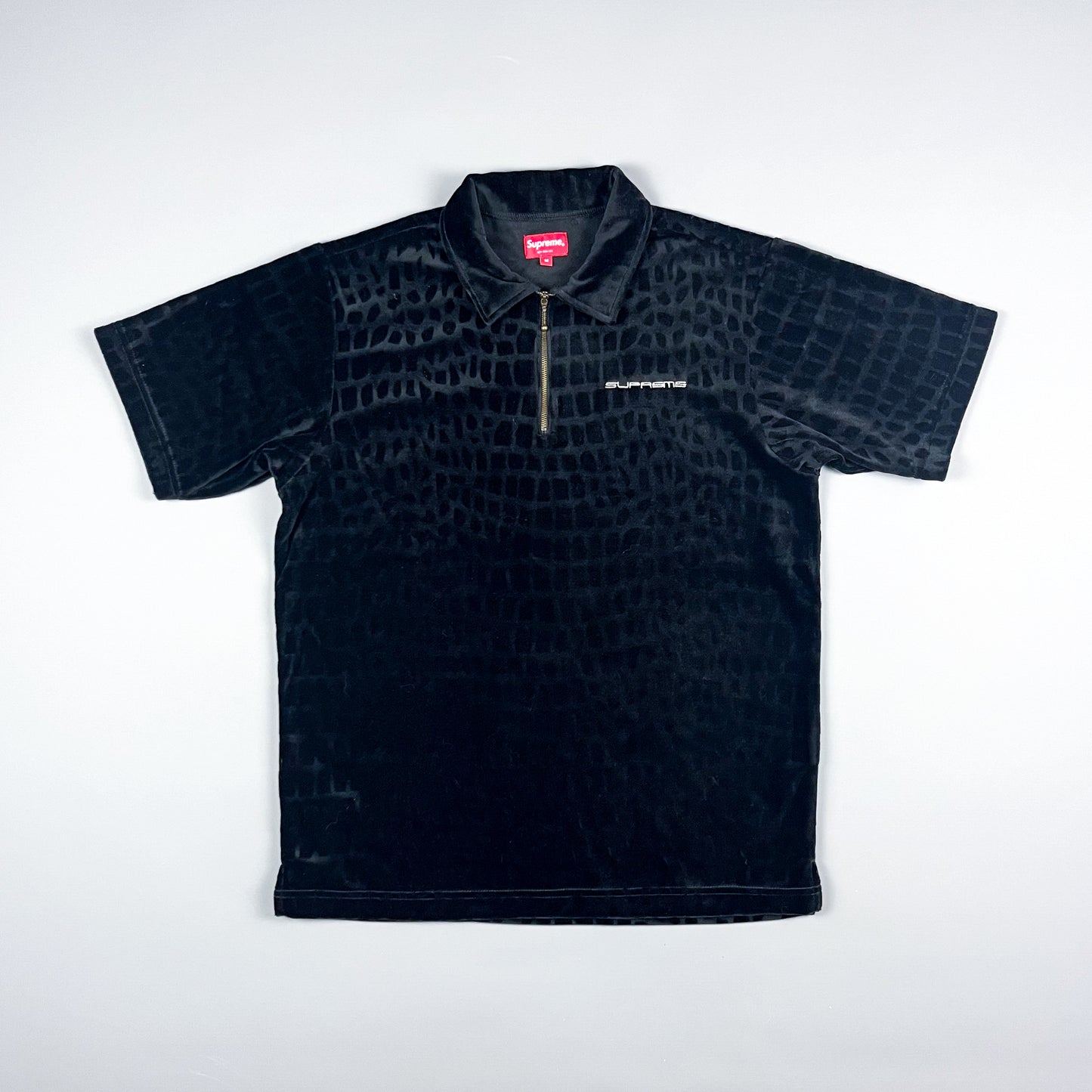 Supreme Crocodile Pattern Velour Polo Shirt - Size: Medium