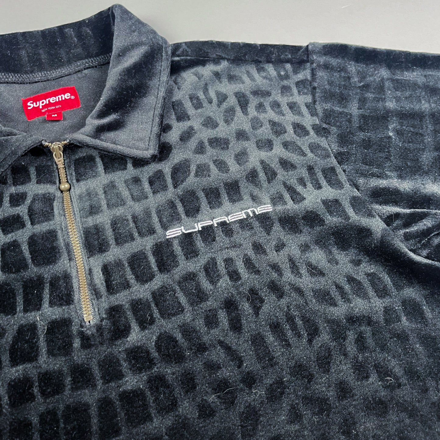 Supreme Crocodile Pattern Velour Polo Shirt - Size: Medium