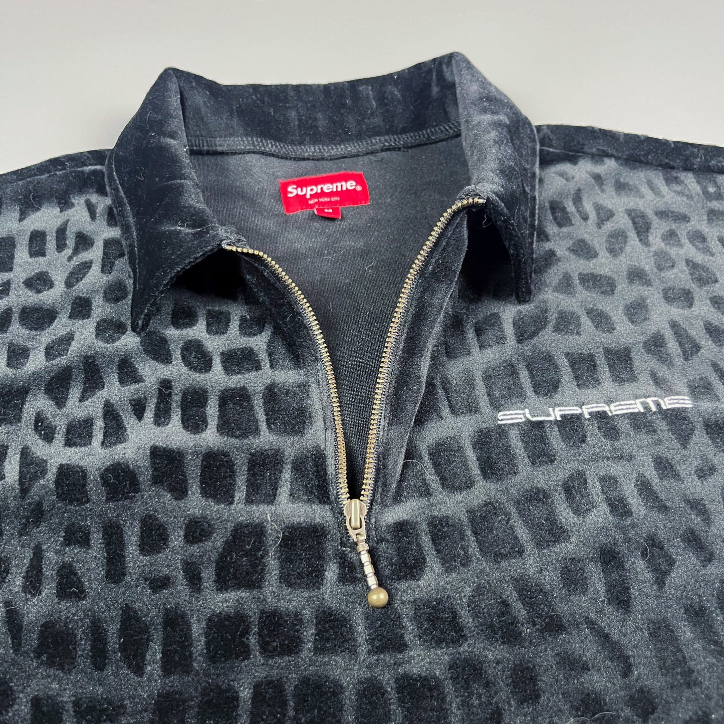 Supreme Crocodile Pattern Velour Polo Shirt - Size: Medium