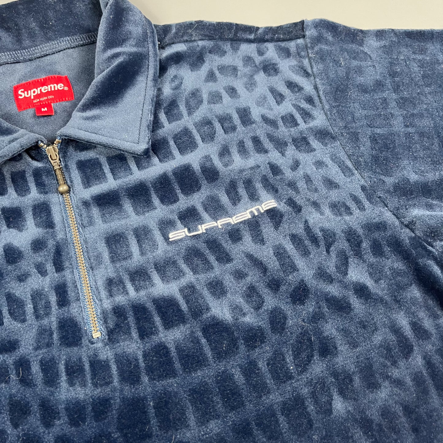 Supreme Crocodile Pattern Velour Polo Shirt - Size: Medium