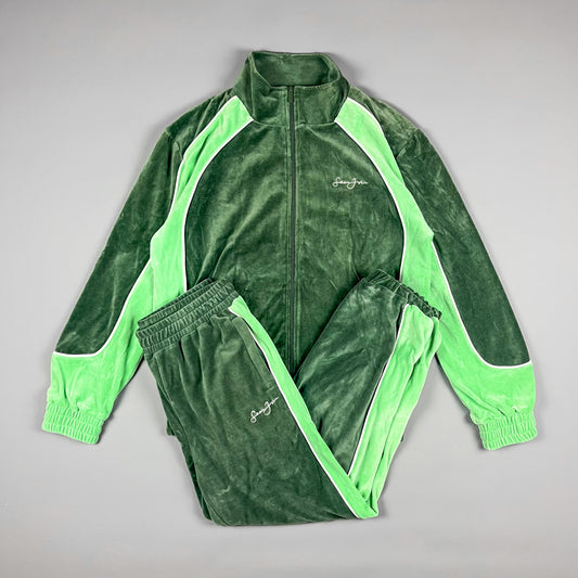 Sean John Script Logo Green Velour Tracksuit - Size: Medium