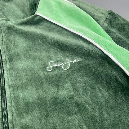 Sean John Script Logo Green Velour Tracksuit - Size: Medium