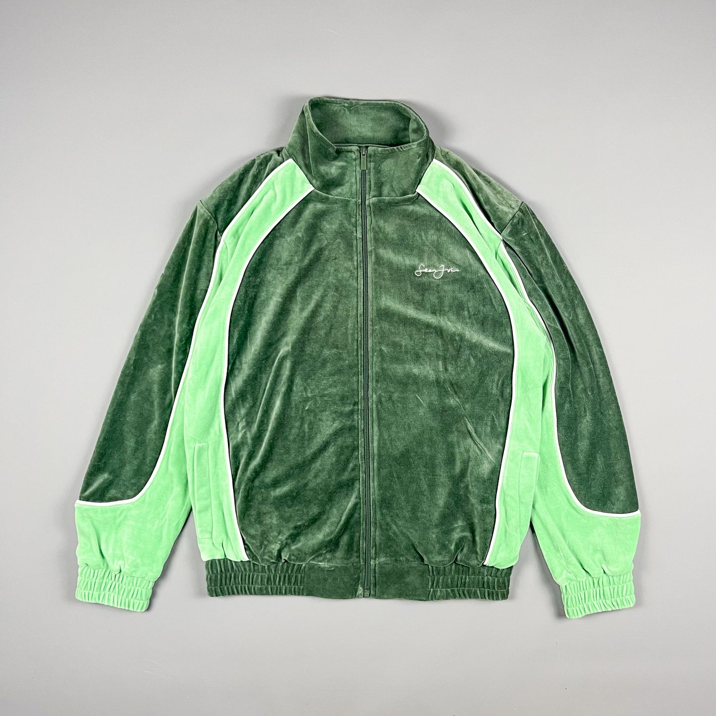 Sean John Script Logo Green Velour Tracksuit - Size: Medium