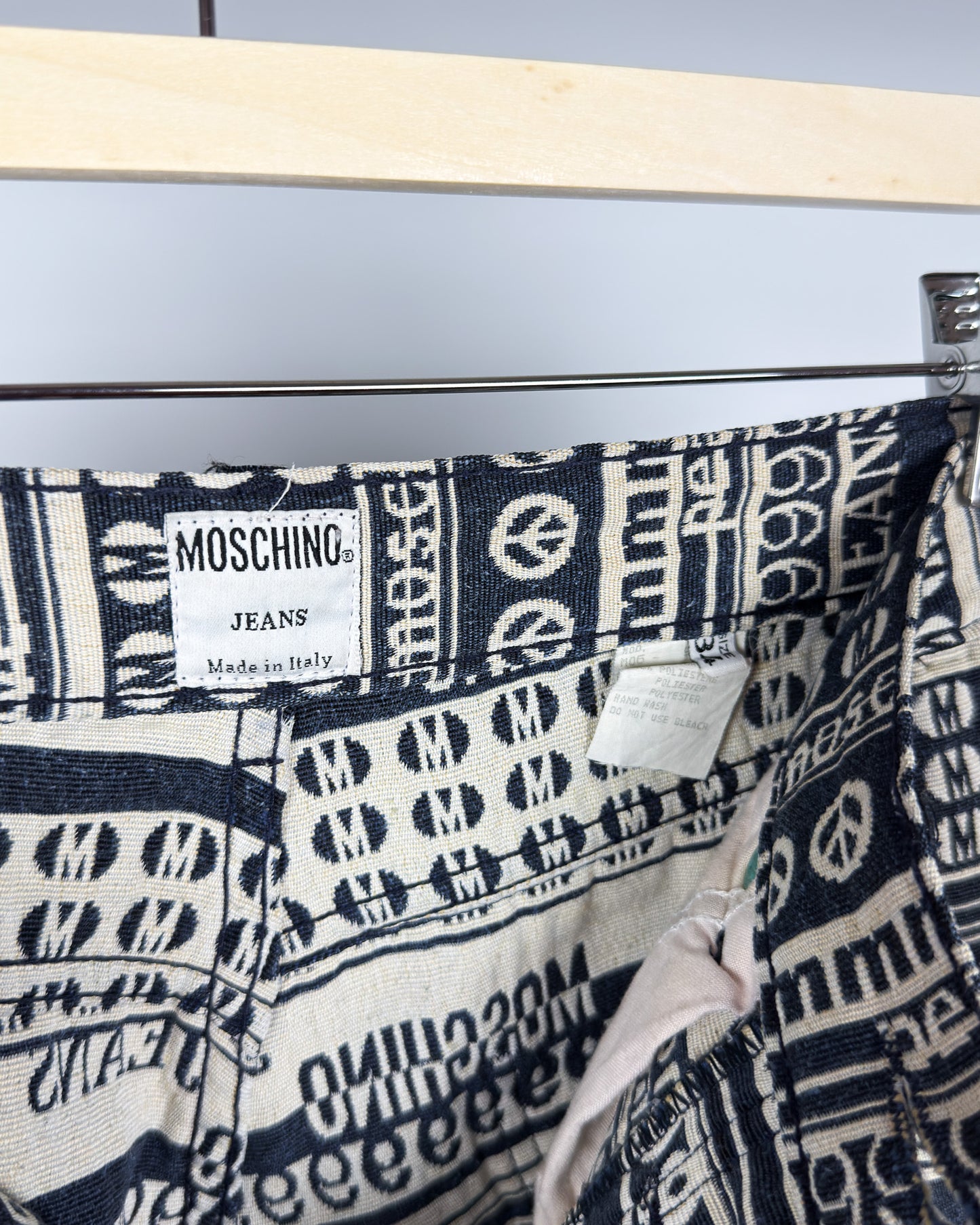 Moschino Jeans Jacquard All-over Jeans - Size: Tagged 34" - 90s - Vintage