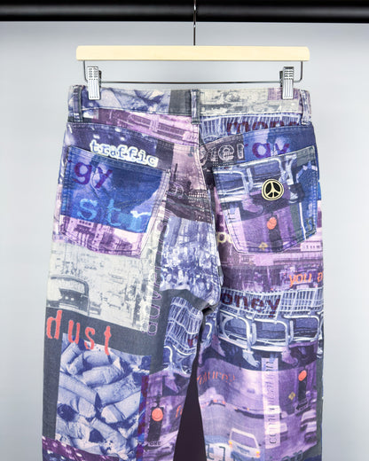 Moschino Moleskin Jeans 'Pollution' Printed Jeans - Size: 32” - Early 2000s - Vintage