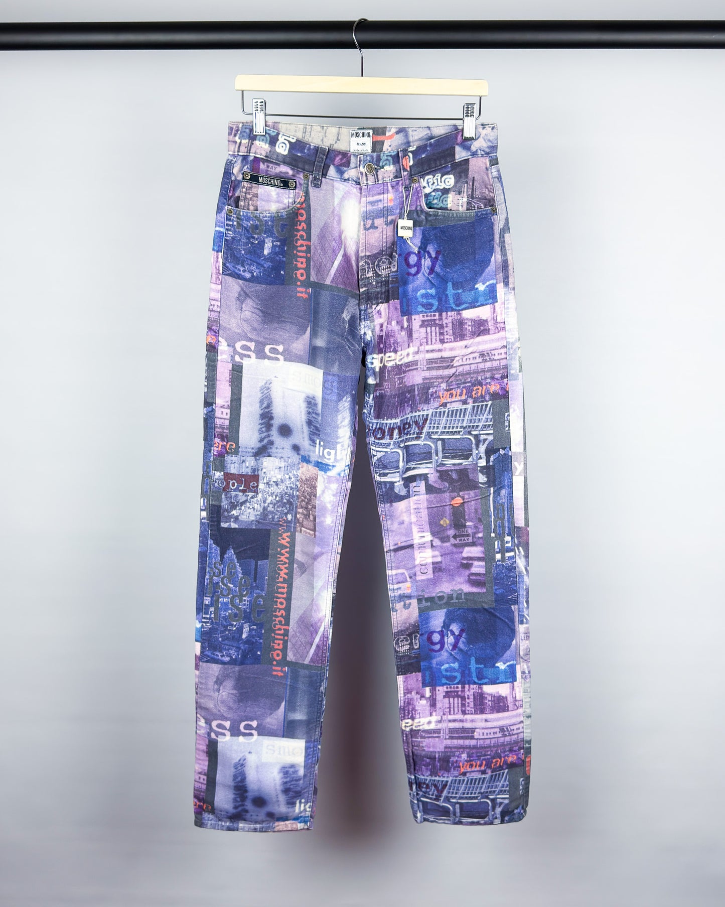 Moschino Moleskin Jeans 'Pollution' Printed Jeans - Size: 32” - Early 2000s - Vintage