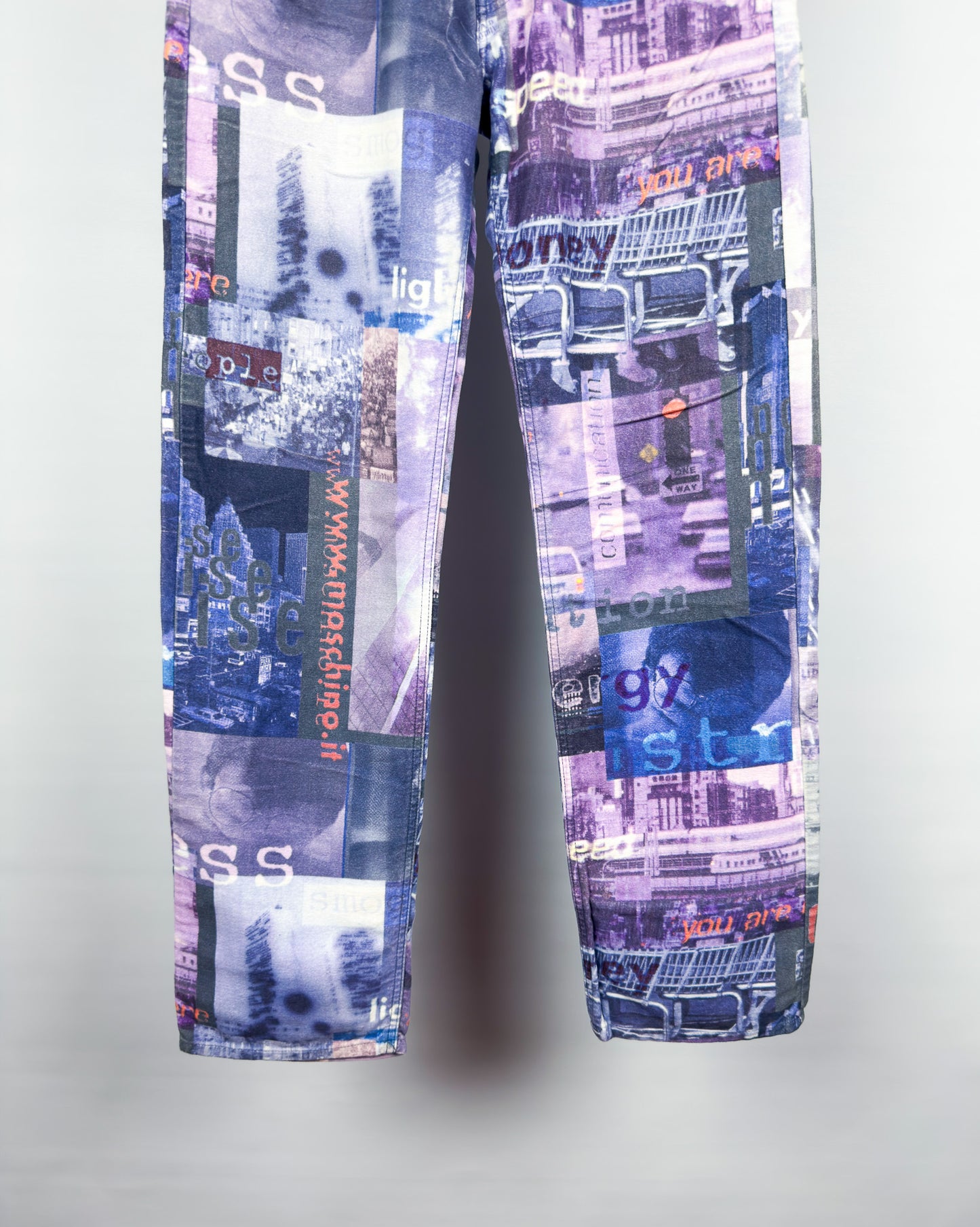 Moschino Moleskin Jeans 'Pollution' Printed Jeans - Size: 32” - Early 2000s - Vintage