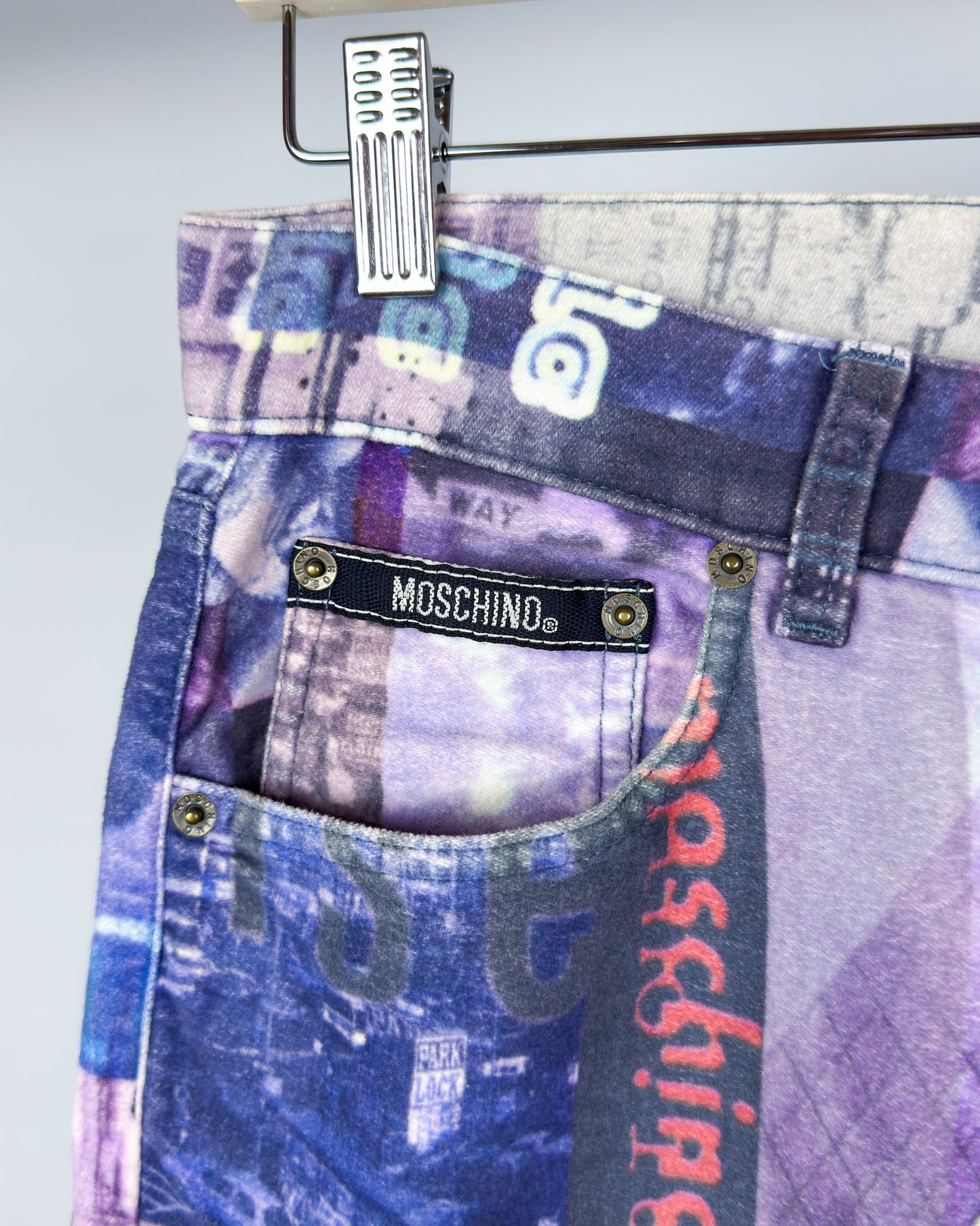 Moschino Moleskin Jeans 'Pollution' Printed Jeans - Size: 32” - Early 2000s - Vintage