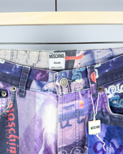 Moschino Moleskin Jeans 'Pollution' Printed Jeans - Size: 32” - Early 2000s - Vintage