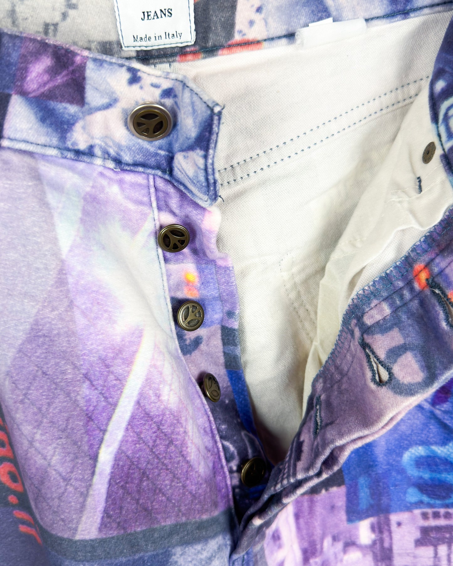 Moschino Moleskin Jeans 'Pollution' Printed Jeans - Size: 32” - Early 2000s - Vintage