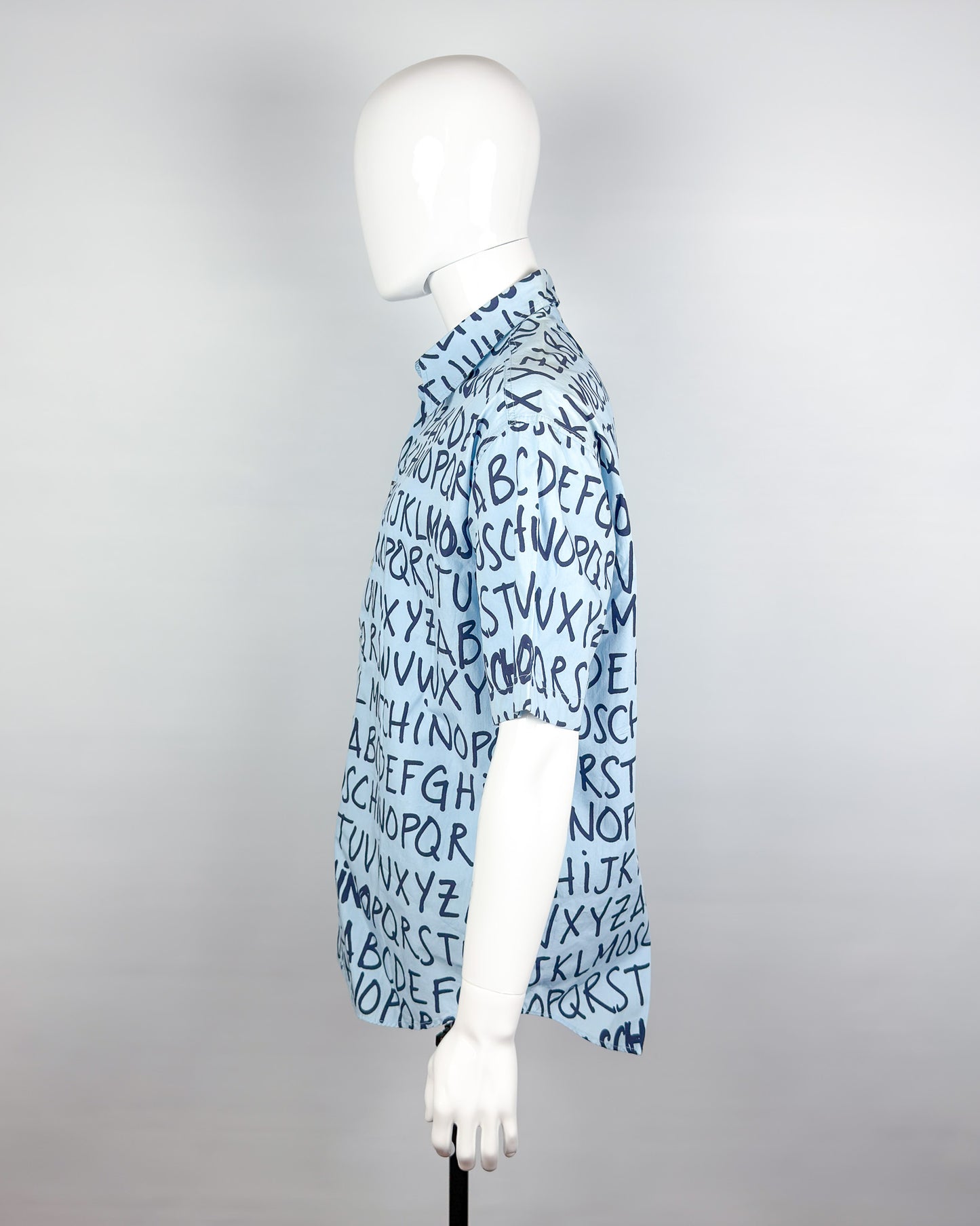 Moschino Jeans 90’s ‘Alphabet’ Button-up Short Sleeve Shirt - Light Blue/Navy - Size: XL