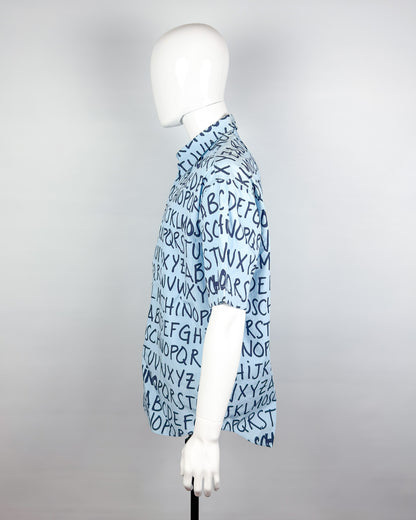 Moschino Jeans 90’s ‘Alphabet’ Button-up Short Sleeve Shirt - Light Blue/Navy - Size: XL