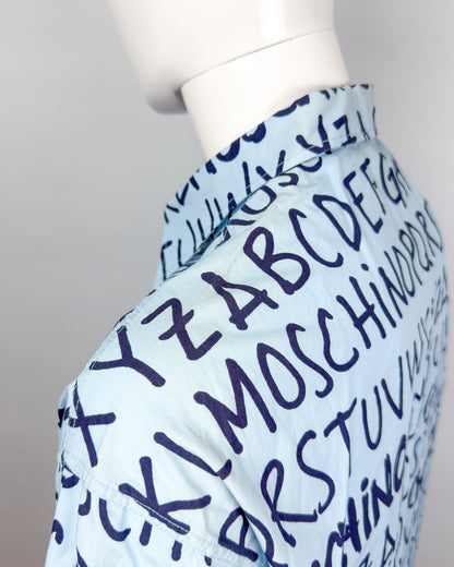 Moschino Jeans 90’s ‘Alphabet’ Button-up Short Sleeve Shirt - Light Blue/Navy - Size: XL
