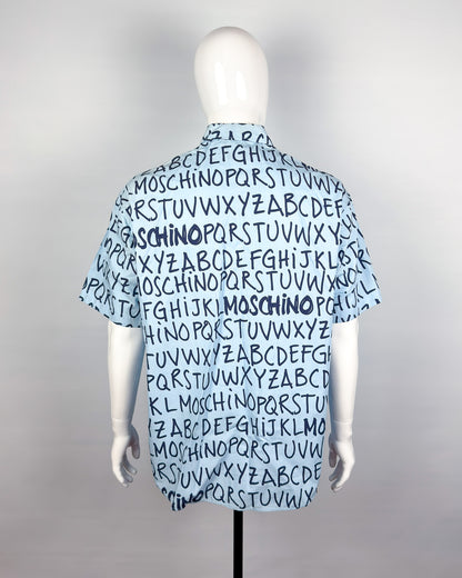 Moschino Jeans 90’s ‘Alphabet’ Button-up Short Sleeve Shirt - Light Blue/Navy - Size: XL