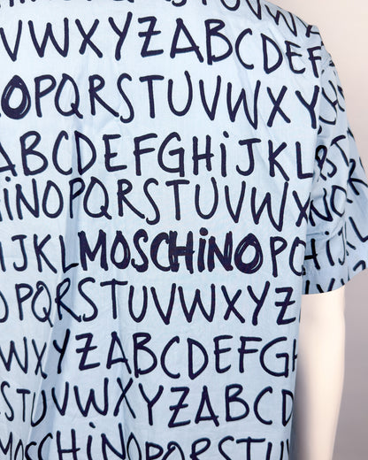 Moschino Jeans 90’s ‘Alphabet’ Button-up Short Sleeve Shirt - Light Blue/Navy - Size: XL