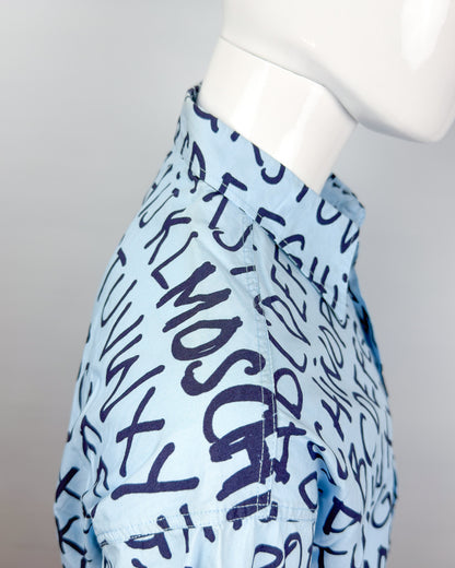 Moschino Jeans 90’s ‘Alphabet’ Button-up Short Sleeve Shirt - Light Blue/Navy - Size: XL