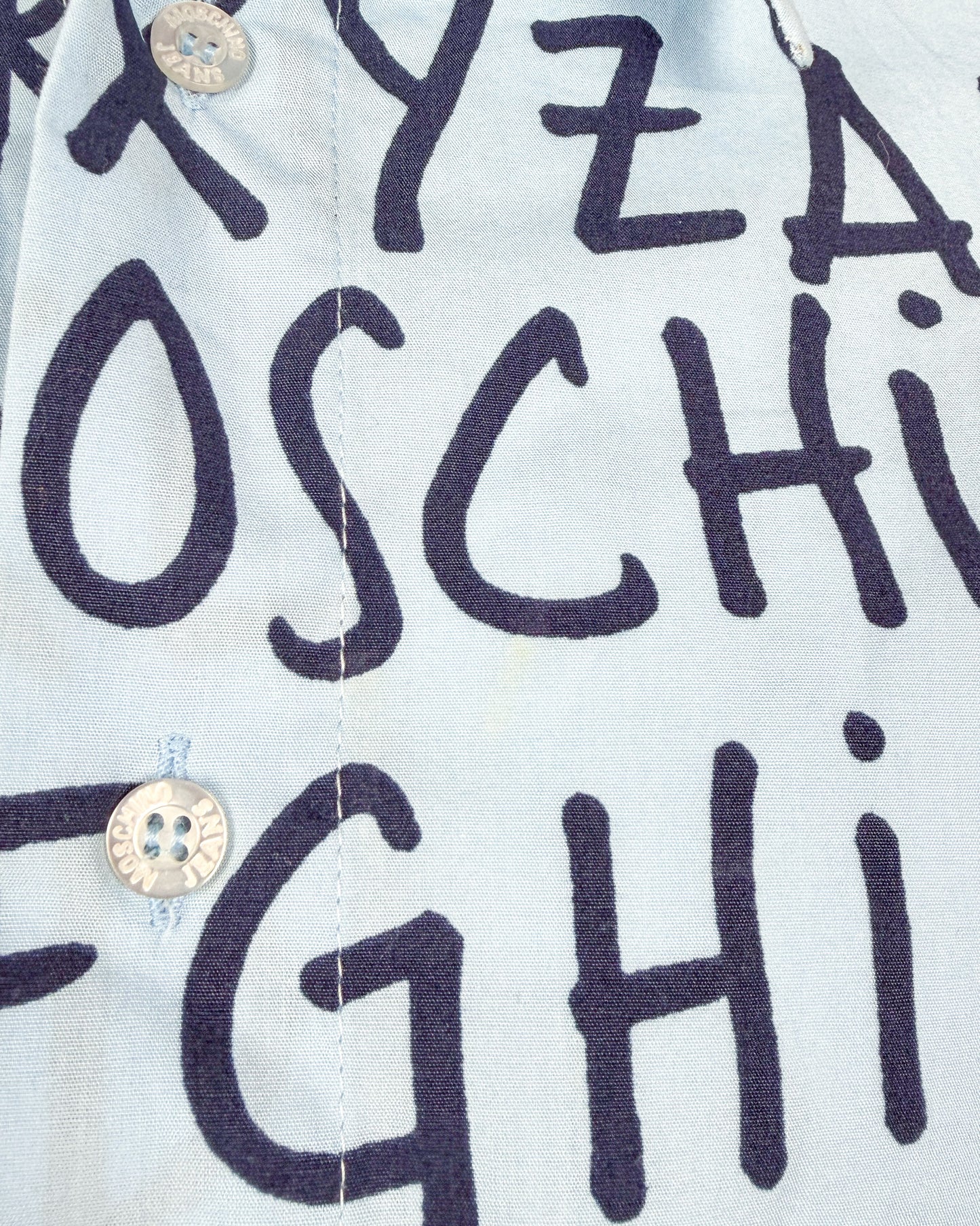 Moschino Jeans 90’s ‘Alphabet’ Button-up Short Sleeve Shirt - Light Blue/Navy - Size: XL