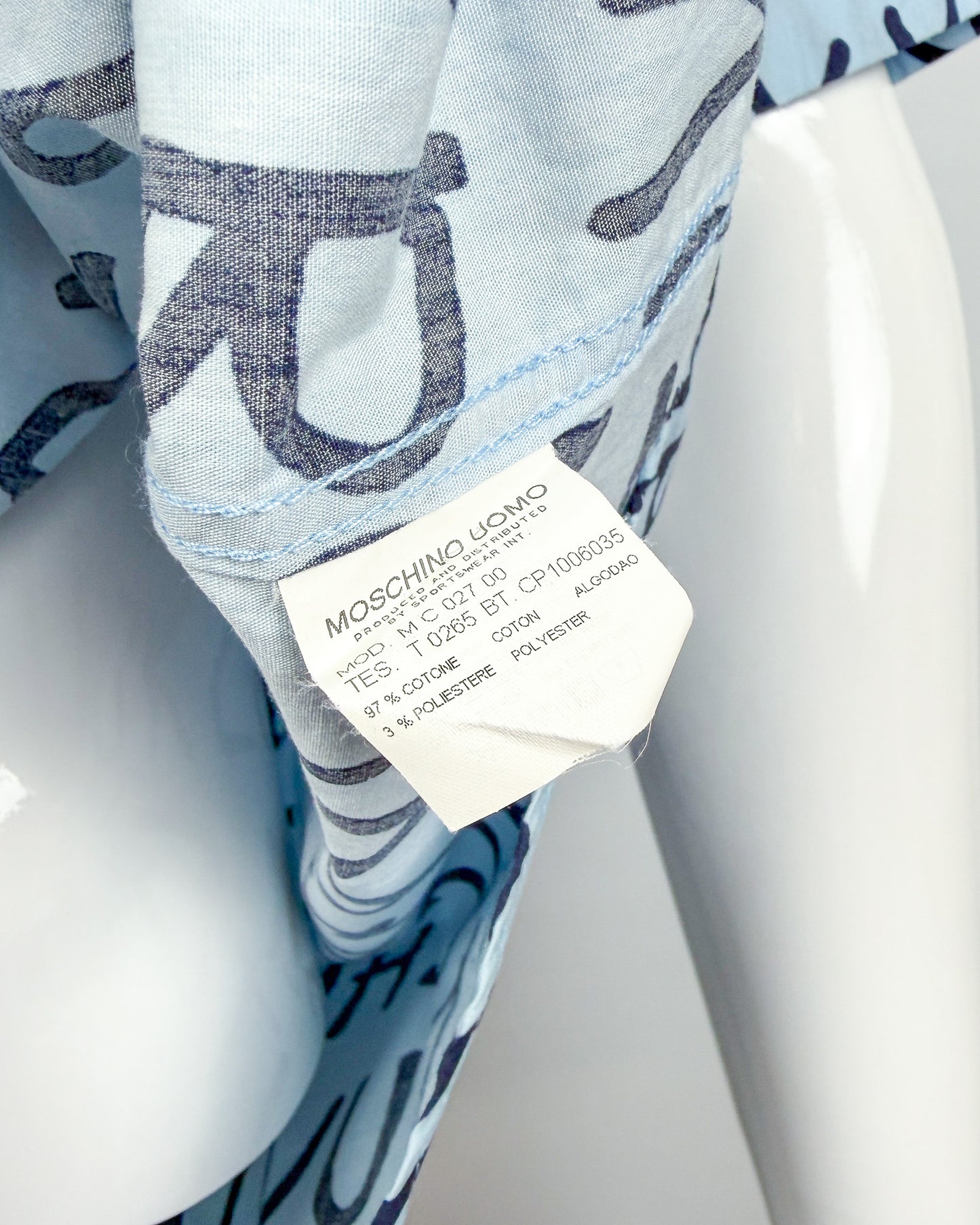 Moschino Jeans 90’s ‘Alphabet’ Button-up Short Sleeve Shirt - Light Blue/Navy - Size: XL