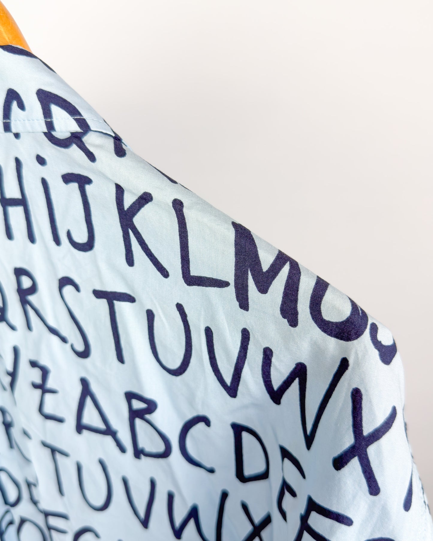 Moschino Jeans 90’s ‘Alphabet’ Button-up Short Sleeve Shirt - Light Blue/Navy - Size: XL