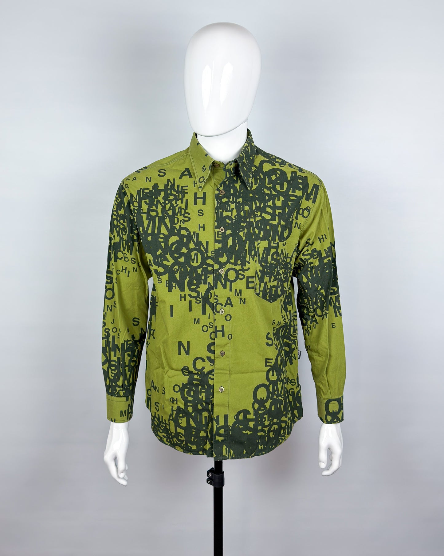 Moschino Jeans 90’s ‘Cryptography’ Button-up Long Sleeve Shirt - Green - Size: M