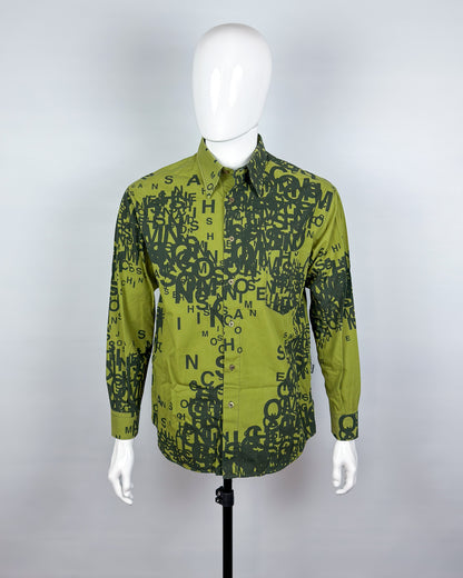 Moschino Jeans 90’s ‘Cryptography’ Button-up Long Sleeve Shirt - Green - Size: M