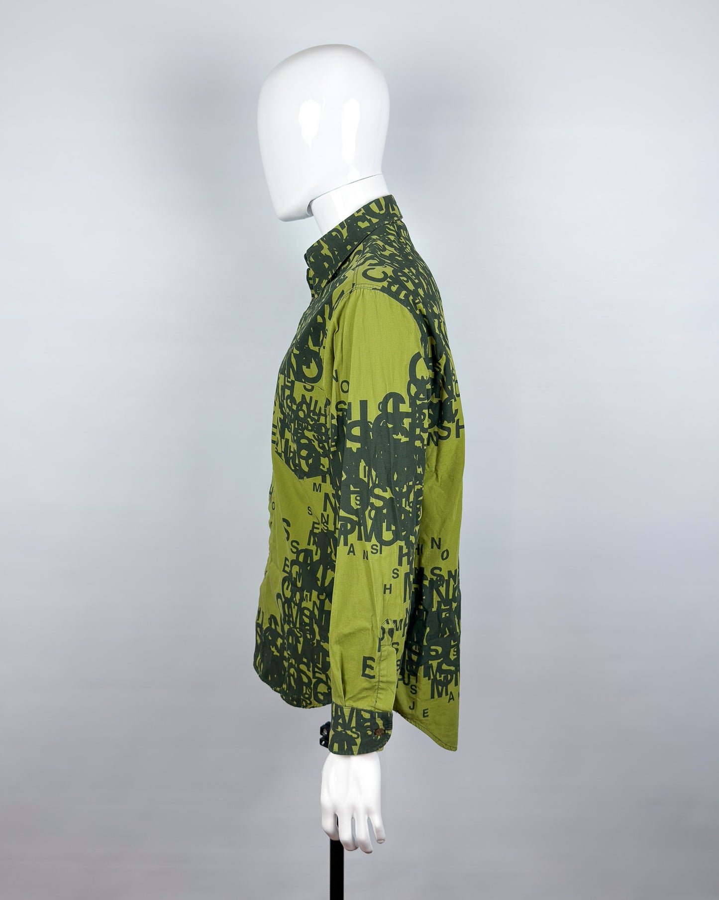 Moschino Jeans 90’s ‘Cryptography’ Button-up Long Sleeve Shirt - Green - Size: M