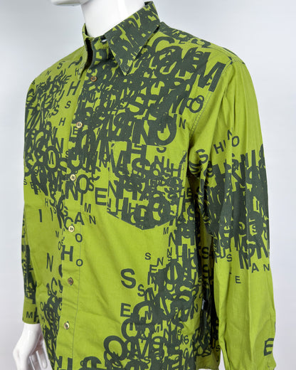 Moschino Jeans 90’s ‘Cryptography’ Button-up Long Sleeve Shirt - Green - Size: M