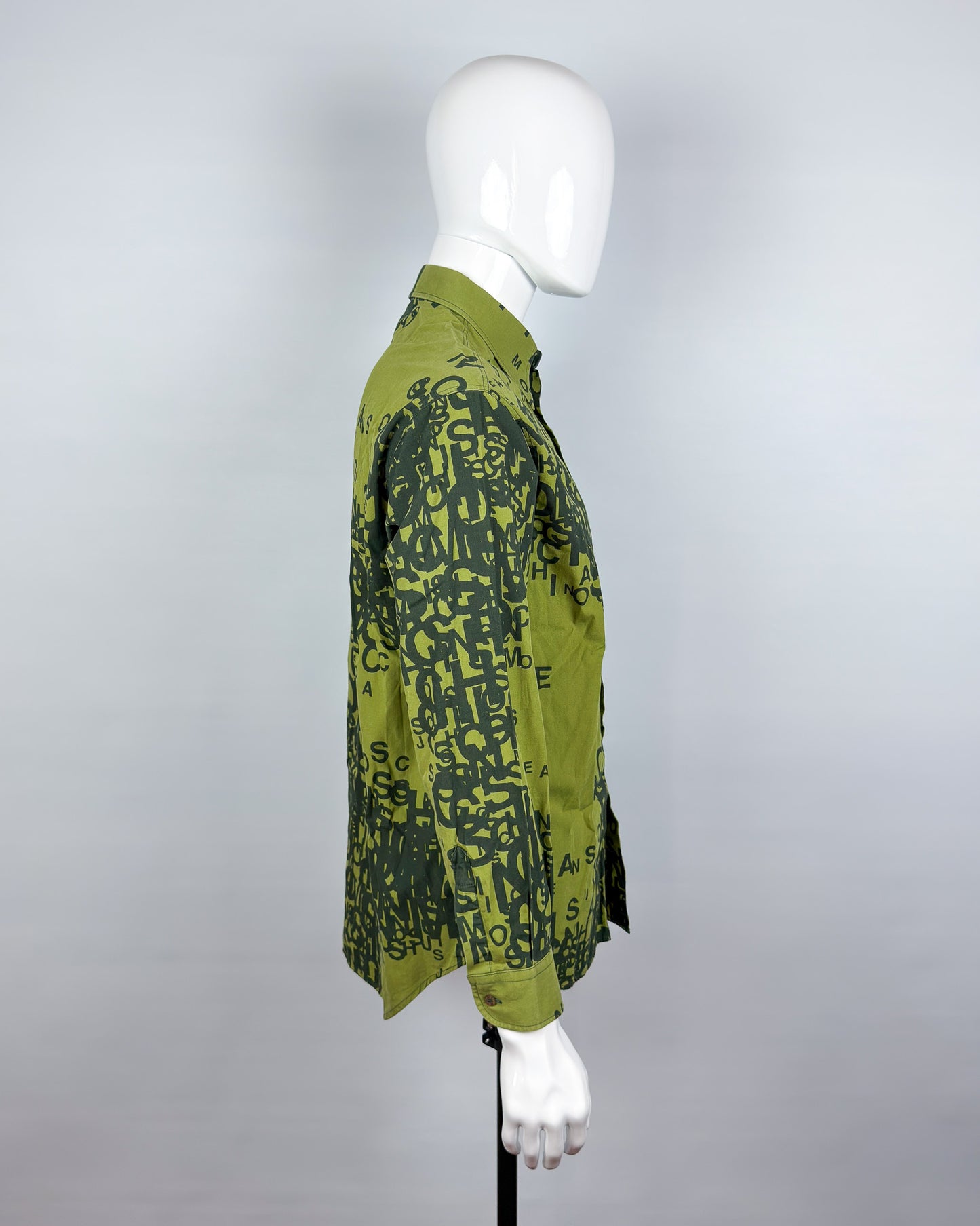 Moschino Jeans 90’s ‘Cryptography’ Button-up Long Sleeve Shirt - Green - Size: M