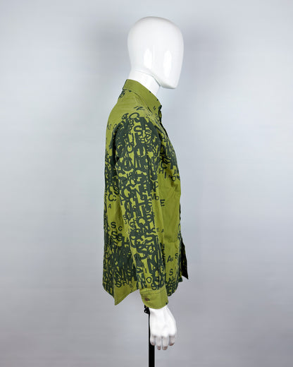 Moschino Jeans 90’s ‘Cryptography’ Button-up Long Sleeve Shirt - Green - Size: M