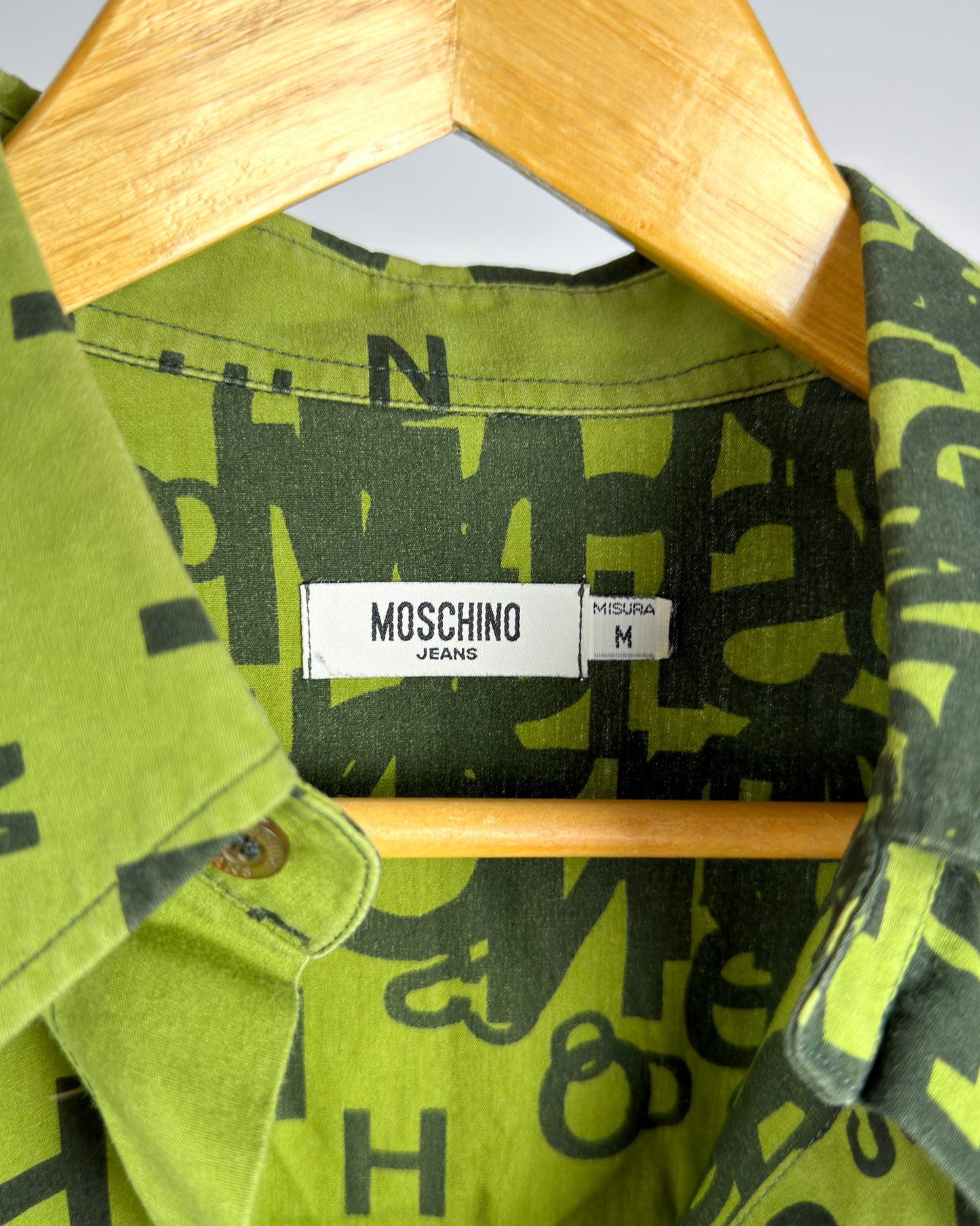 Moschino Jeans 90’s ‘Cryptography’ Button-up Long Sleeve Shirt - Green - Size: M