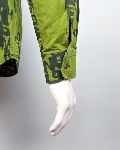 Moschino Jeans 90’s ‘Cryptography’ Button-up Long Sleeve Shirt - Green - Size: M