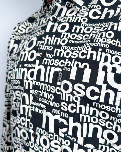 Moschino Jeans 90’s ‘All over’ Print Button-up Long Sleeve Shirt - Black & White - Size: M