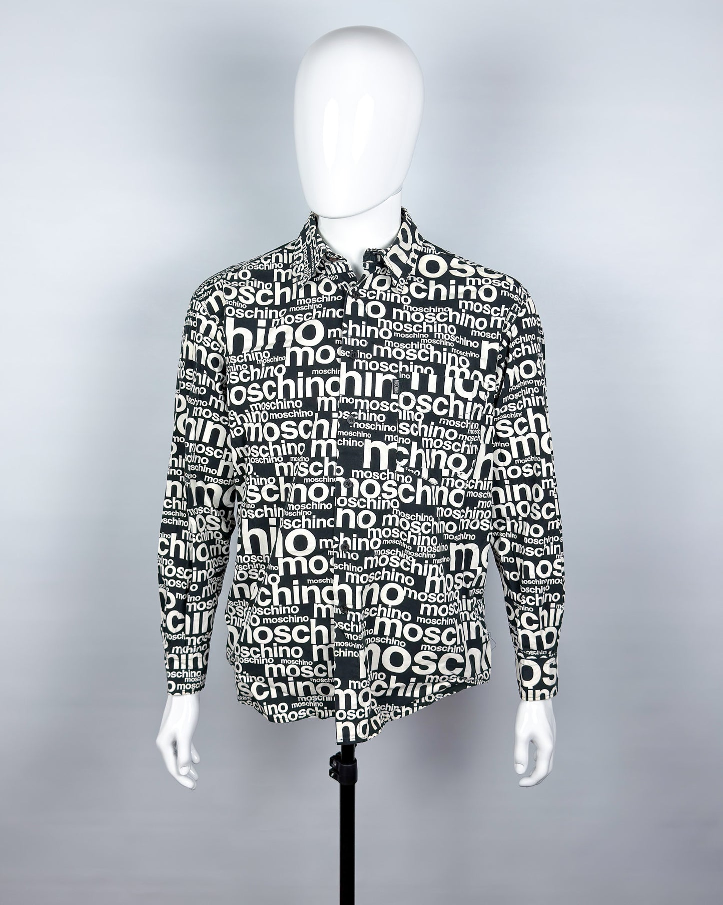Moschino Jeans 90’s ‘All over’ Print Button-up Long Sleeve Shirt - Black & White - Size: M