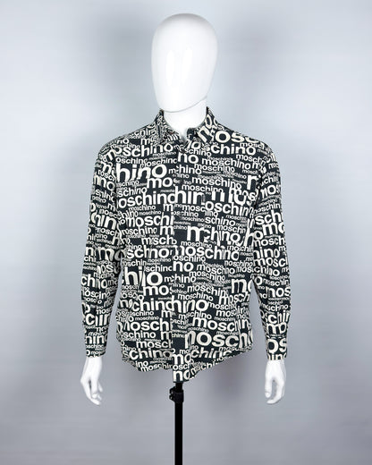 Moschino Jeans 90’s ‘All over’ Print Button-up Long Sleeve Shirt - Black & White - Size: M
