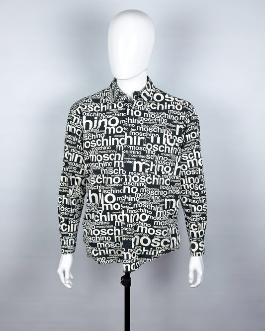 Moschino Jeans 90’s ‘All over’ Print Button-up Long Sleeve Shirt - Black & White - Size: M